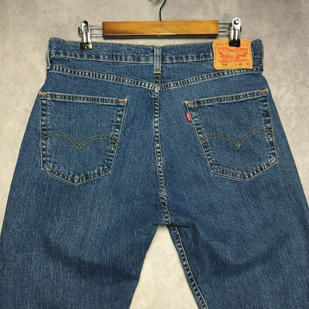 Levis Mens 505 Regular Fit Blue Jeans size 34x30 (32x30 actual) Stretch Denim
